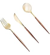 Lullaby 120PCS Gold Plastic Silverware, Gold Disposable Cutlery with Wood Grain Handle Include 40...