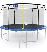 ALPHA CAMP 14 FT Trampoline with Safety Enclosure Net, Outdoor Trampoline with Basketball Hoop, R...