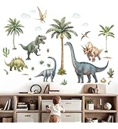 Amimagen Large Dinosaur Wall Decals - Tropical Palm Tree Leaf Dino Wall Stickers - Nursery Kids B...