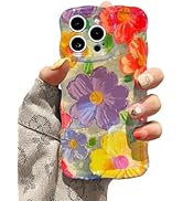 EYZUTAK Case for iPhone 13 Pro Max, Colorful Retro Oil Painting Flower Laser Glossy Cute Curly Wa...