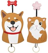 WisePoint 2pcs Car Key Fob Case, PU Leather Cute Car Key Case with Cat or Dog Pattern, Pull Out K...