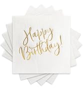 MORGIANA Happy Birthday Napkins, Luxury White Gold Birthday Dinner Napkins, Disposable Cocktail N...