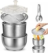 Stainless Steel Salad Spinner Set with Grater and Food Clip, 6L Large Metal Salad Spinner, Fruit ...