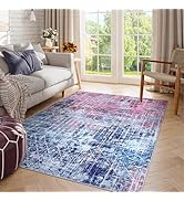 Abstract Washable Rugs for Bedroom Girls,Large Boho 5x7 Area Rugs for Living Room, Colorful Dinin...