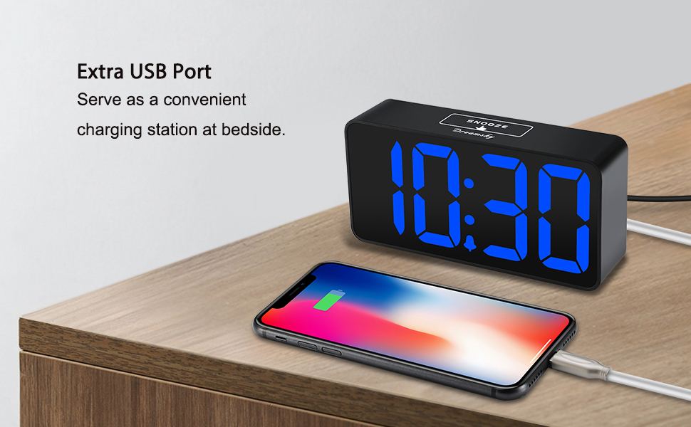 digital desk clock with USB charging port