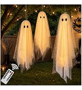 AYGXU Halloween Decorations outdoor/indoor-3pcs Hanging Ghost Decor with Light,Halloween Ornament...