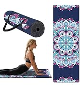 TWINKLEMON Yoga Mat 6mm High Density Non Slip TPE Exercise Mat with Net Bag & Shoulder Strap Prin...
