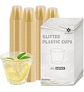JSQBSECL 240 Pack 9 Oz Gold Glitter Plastic Cups,Disposable Gold Cups, Party Cups for Wedding Reu...