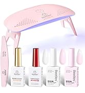 Beetles 2 Colors 10ML HEMA-Free White Pink Gel Nail Polish Kit with U V Light, 6 Pcs Gel Polish S...