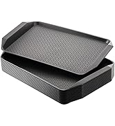 Cedilis 12 Pack Black Plastic Fast Food Trays for Eating, 17IN x 11.7IN Serving Trays with Handle...