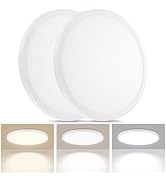 LUMLLSAJI 2 Pack LED Flush Mount Ceiling Light, 24W Ultra Thin Round White Lamp 3000k/4000k/6500k...