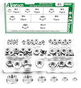 Aienxn 85PCS 6 Metric Sizes 304 Stainless Steel Hex Flange Nuts Assortment Kit-M3 M4 M5 M6 M8 M10