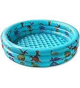 Dinosaur Inflatable Pool for Kids, Dino Kiddie Swimming Pool, Blow Up 3 Rings Round Baby Padding ...