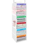 punemi Weekly Clothes Organizer for Kids, 6-Shelf Hanging Closet Storage with Side Pockets, Days ...