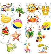 35Pcs Summer Pool Beach Hanging Swirl Decor, Hello Summer Beach Party Decorations, Hawaiian Luau ...