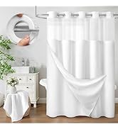 XOGUIBO No Hook Shower Curtain and Liner Set,White Hotel Waffle Shower Curtain with Liner 75" L x...