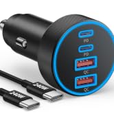 90W 4-Port Fast Car Charger Adapter Cigarette Lighter with 240W Type C Cable for Galaxy S26/25/S24..