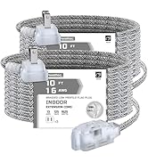 AWELTEC 2 Pack Extension Cord 10 Ft,3 Outlet Braided Cable,16 Gauge Wire SPT-2, Multiple Outlets ...