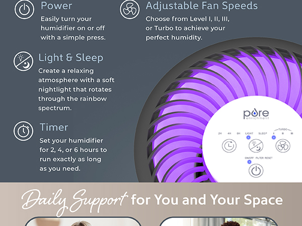 easy to use controls adjustable fan speeds light and speed pure enrichment mist-free humidifier