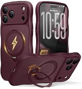 for iPhone 18 Pro Max & 17 Pro Max Case, Magnetic 360° Spin Stand Burgundy | Fit for Magsafe, Cut...