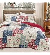 Bedsure Christmas Quilt Set Queen - Red Quilts for Queen Size Bed, Multicolor Botanical Patchwork...