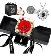 TranquilBliss Preserved Real Red Rose Gift Box with Heart Necklace, Romantic Gifts for Wife, Mom,...