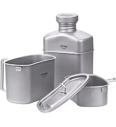 ATiAP Titanium Canteen Mess Kit with Water Bottle Pot, Ultralight Portable 1100ML Pot with 750ML ...