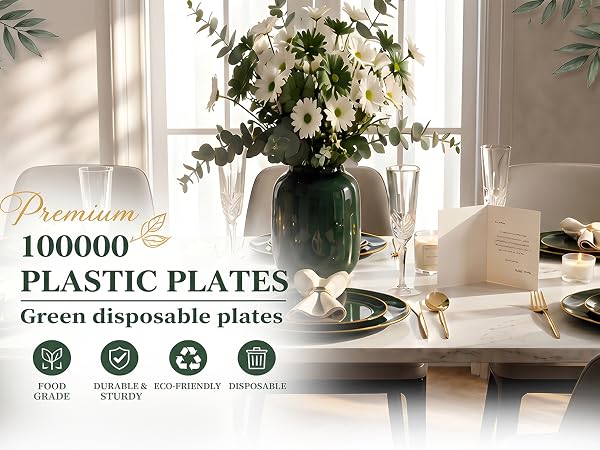 Green disposable plastic plates