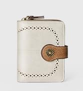 Small Womens Wallet Leather RFID Blocking Bifold Compact Card Holder Zipper Pocket Beige&Brown