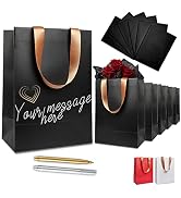 Anavego Set of 6 Personalizable Matte Black Gift Bag Sturdy. 8x10 Gift Bags Medium Size with Tiss...