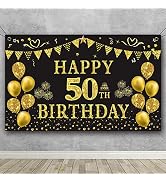 Trgowaul 50th Birthday Backdrop Gold and Black 5.9 X 3.6 Fts Happy Birthday Party Decorations Ban...
