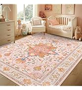 RELEANY Area Rugs 5'x7' Washable Non-Slip, Floral Vintage Distress Print Pattern Medallion Carpet...