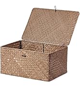 Nonam Seagrass Storage Large Basket with Lid,Wicker Basket Storage Bin with Lid for Shelves,Boho ...