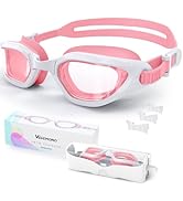 Kids Swim Goggles in Dual-Tone, Adjustable Nose Pads & Soft Silicone for Leak-proof(6-14), Clear ...