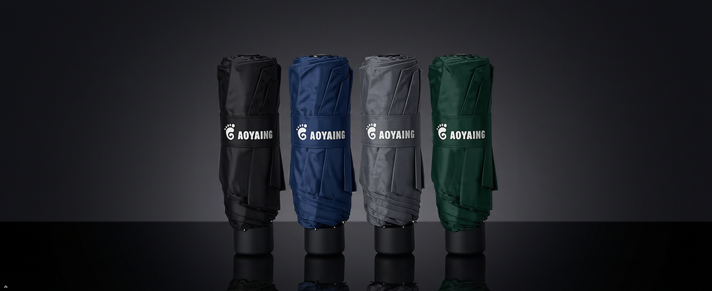 GAOYAING Compact Travel Umbrella, Foldable, Available in Black, Navy, Gray, and Green