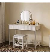 ChooChoo 47.2 Inch Modern Desk with Drawers, Makeup Vanity Desk with Padded Stool, Writing Comput...