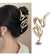 Irregular Hair Claw Clips Metal Hair Clip Exquisite Gold Wave with Pearl Designs Hair Jaw Clips L...