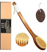 ICANdOIT-17.71Inch Natural Boar Bristles Anti-Slip Long Handle Bath Brush,Bent Handle Shower Scru...