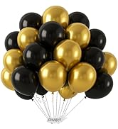 EMART 60pcs Black and Gold Balloons 12 Inch with Ribbon, Latex Helium Quaility for Birthday, Wedd...