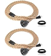 FRIDEKO HOME Farmhouse 15ft Pendant Lights - Hanging Lights with Plug in Cord Hemp Rope Pendant L...