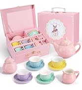 Porcelain Tea Set for Girls, Tea Party Set for Little Girls, Kids Party Pretend Play Teapot Cup S...