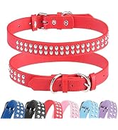 BINGPET Leather Dog Collar,Adjustable Dog Real Split PU Leather Studded Pet Dog Collar,Studded Do...