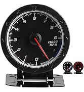 Qiilu 12V Tachometer Gauge, 2.5" 60mm Black Car Auto Digital White/Red LED Light Tacho Tachometer...