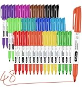craftinova Fine Point Permanent Markers Assorted Colors 48 Pcs, Fine Tip Works on Paper, Glass, P...