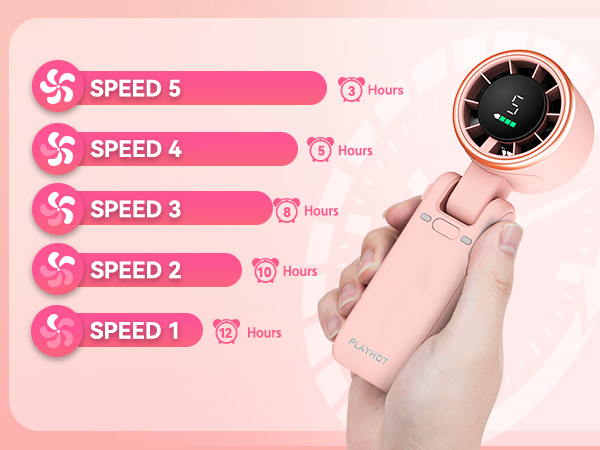 Pink 5 speed hand held fan 12H battery life cute hand fan durable fans handheld high airflows
