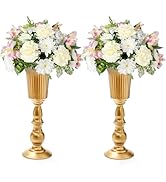 Frcctre 2 Pack Metal Wedding Flower Trumpet Vase, 12.4 Inch Tall Flower Stand, Decorative Centerp...