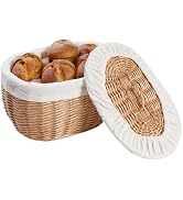 Wicker Bread Basket Serving with Lid & Removable Lining, Sourdough Proofing Basket,Eco-friendly B...