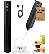 Soenglyun 3-Speed Rechargeable Milk Frother with Cover, Dual Coil Whisk Coffee Frother Handheld -...