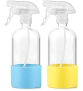 TTTred Glass Spray Bottles (2-Pack) with Silicone Sleeve - 16oz Empty Refillable Bottles - Adjust...