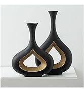 Mdaolv Black Gold Donut Vase Set 2Pcs Decorative Vases for Home Decor Extra Large Matte Black Vas...